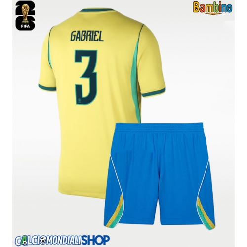 Maglie da calcio Brasile Gabriel Magalhaes #3 Prima Maglia Bambino Mondiali 2026  Manica Corta + Pantaloni corti)